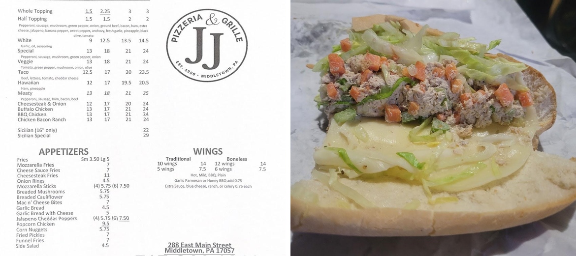 J & J Pizzeria and Grille Menu
